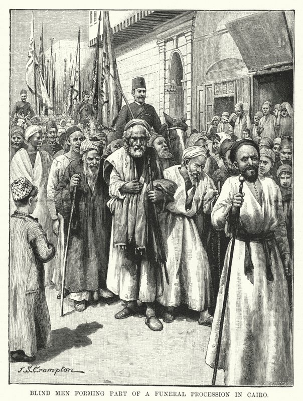 Blinda män som ingår i ett begravningståg i Kairo (gravyr) av James Shaw Crompton