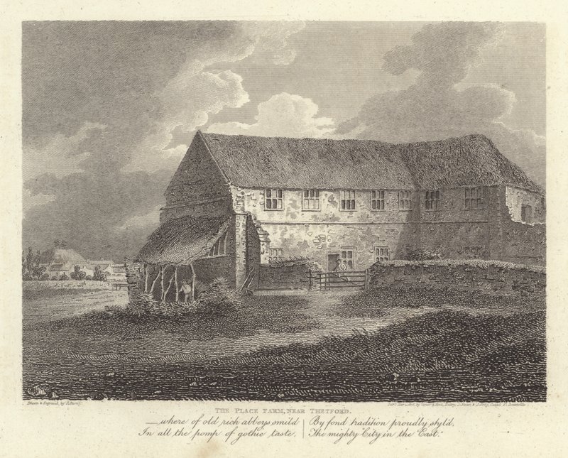 Robert Bloomfield, poet: The Place Farm, nära Thetford (gravyr) av James Storer