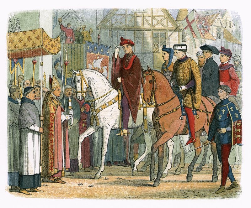 Kung Karl VI av Frankrike och Henrik V välkomnades av prästerskapet av James William Edmund Doyle