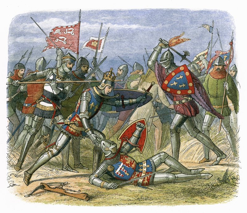 Kung Henrik V attackerades av hertigen av Alencon i slaget vid Agincourt av James William Edmund Doyle