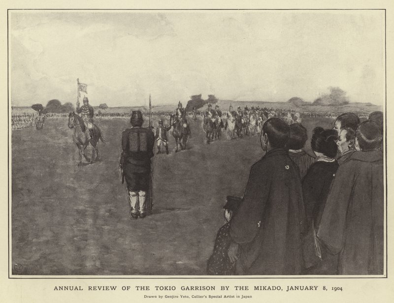 Årlig granskning av Tokio Garnison av Mikado, 8 januari 1904 av Japanese Photographer