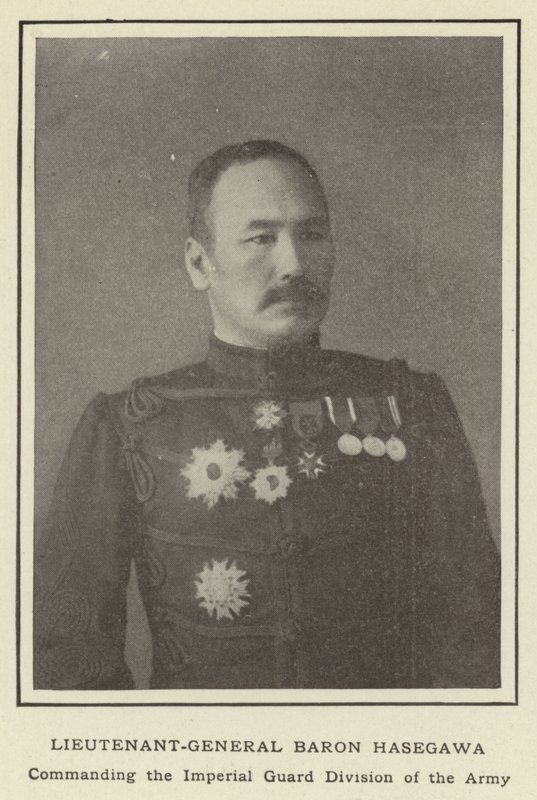 Generallöjtnant baron Hasegawa, befälhavare för arméns kejserliga gardedivision av Japanese Photographer