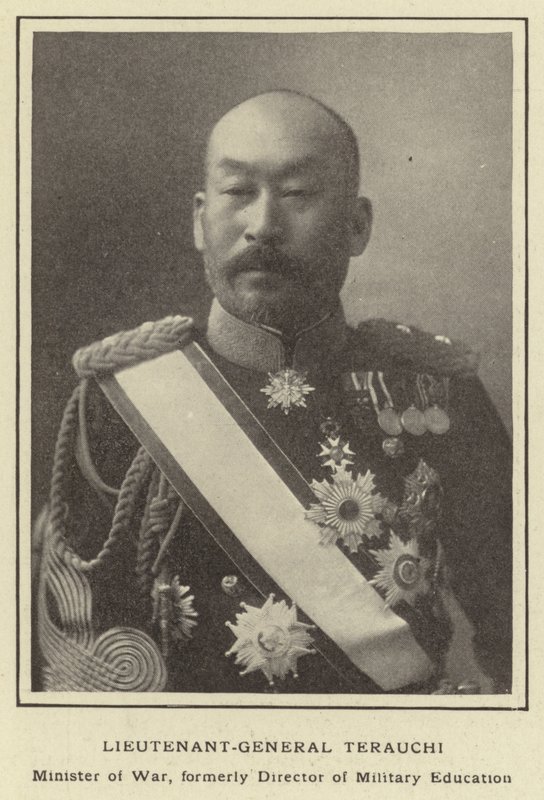 Generallöjtnant Terauchi, krigsminister, tidigare chef för militär utbildning av Japanese Photographer