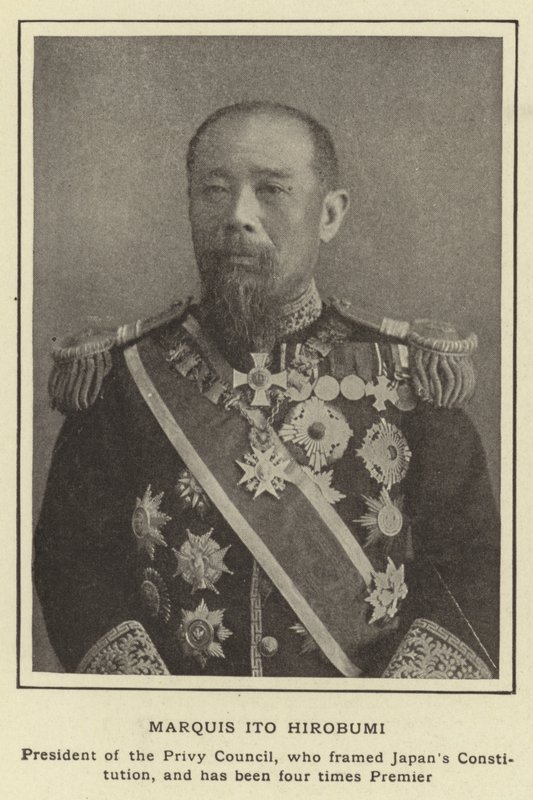 Markis Ito Hirobumi, ordförande för Privy Council, som utformade Japans konstitution och har varit premiärminister fyra gånger av Japanese Photographer