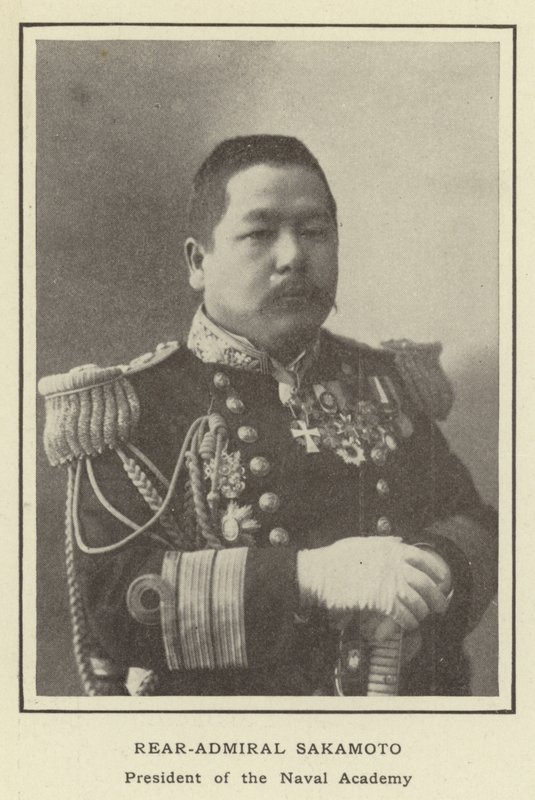 Konteramiral Sakamoto, ordförande för Naval Academy av Japanese Photographer