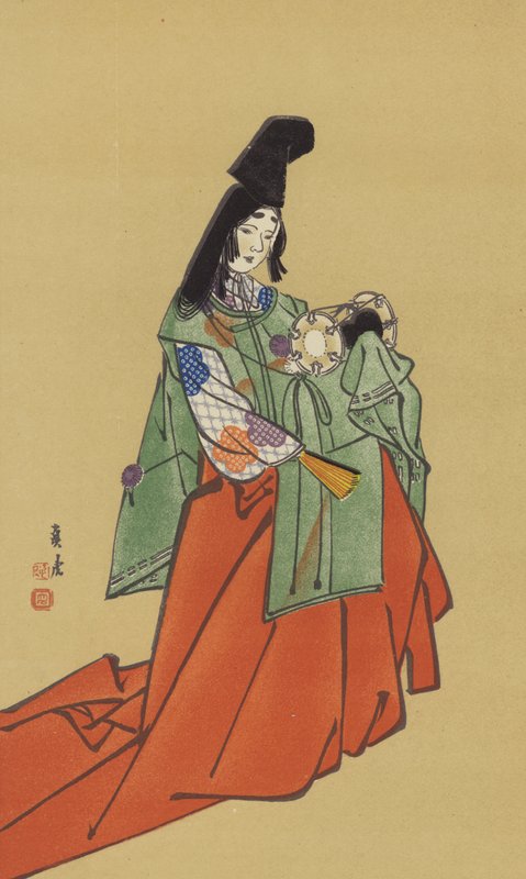 A Shirabyoshi, i Kamakura-regeringens tidsålder (chromolitho) av Japanese School