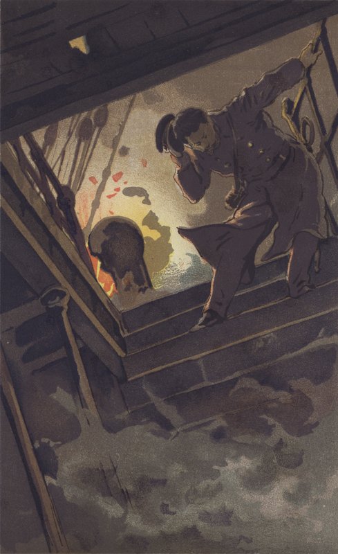 Befälhavare Hirose Searching Warrant Officer Sugino (Chromolitho) av Japanese School