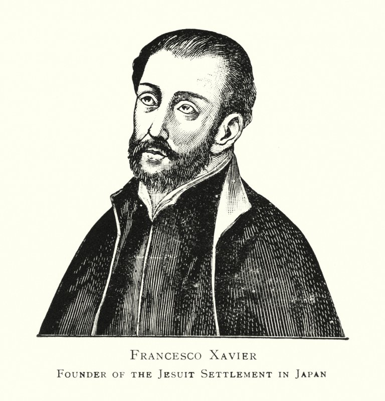 Francesco Xavier, grundare av jesuitbosättningen i Japan (litho) av Japanese School
