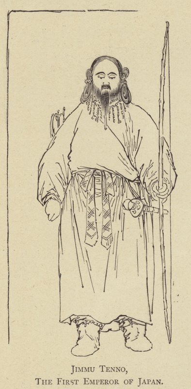 Jimmu Tenno, den första kejsaren av Japan (litho) av Japanese School