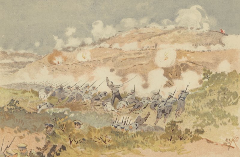 Rysk motattack på vår position i Chien-shan (chromolitho) av Japanese School