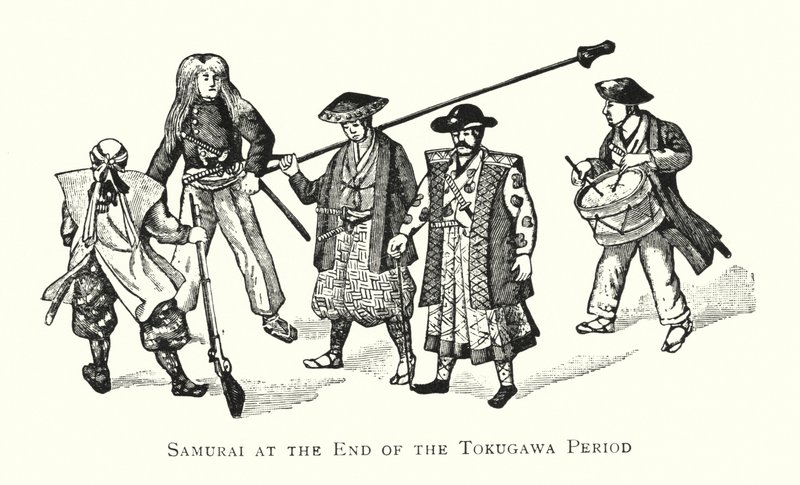 Samurajer i slutet av Tokugawa-perioden (litho) av Japanese School