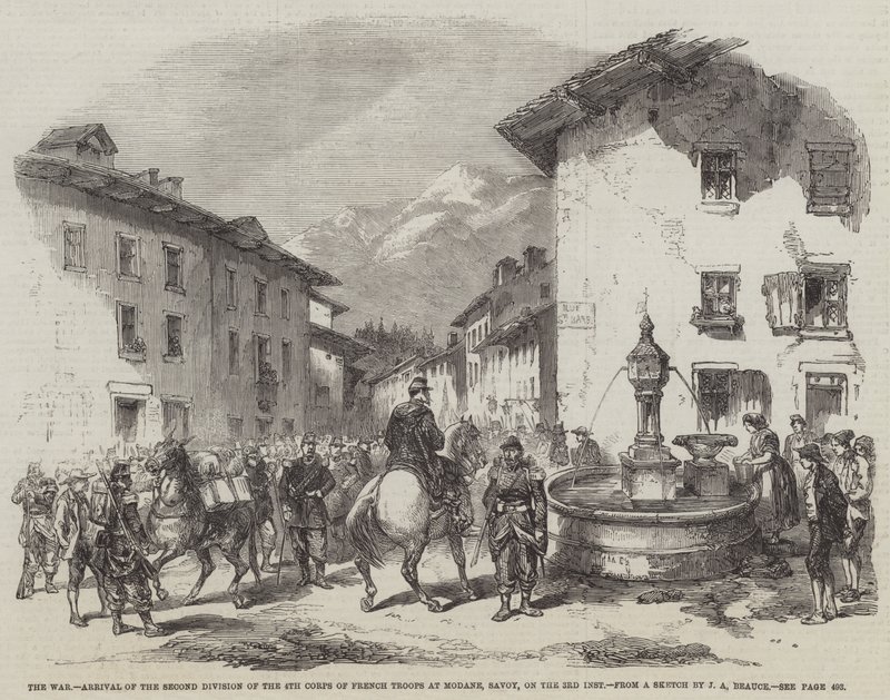 Kriget, ankomsten av andra divisionen av 4:e kåren av franska trupper i Modane, Savoy, den 3:e inst. av Jean Adolphe Beauce