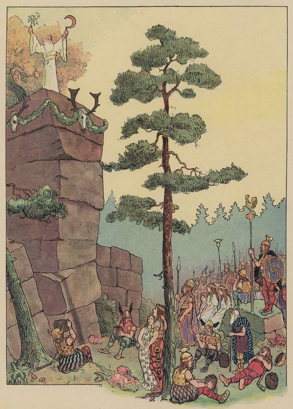 Druider firar en festival på Maennelstein, Alsace (färg litho) av Jean Jacques Waltz