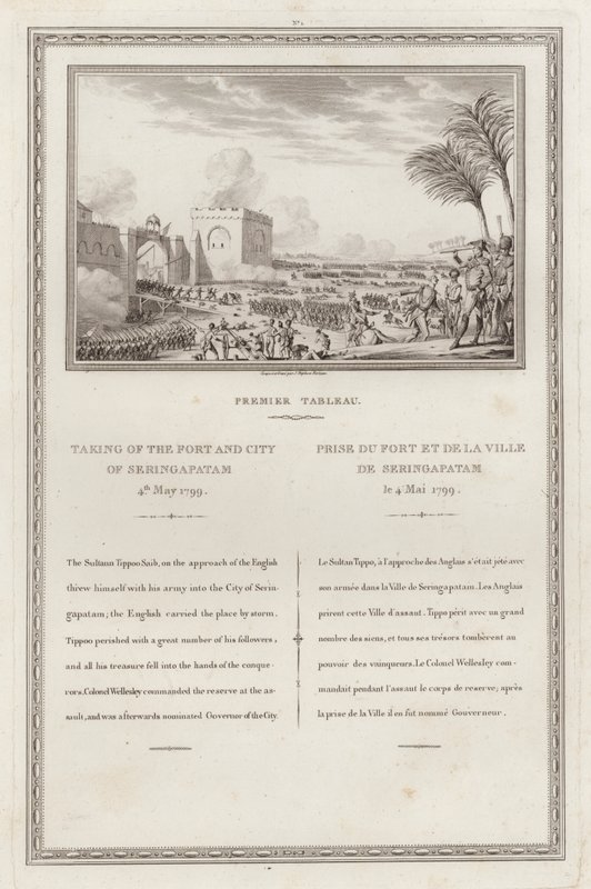 Erövring av fortet och staden Seringapatnam av det brittiska, fjärde Anglo-Mysore-kriget, Indien av Jean (after) Duplessi Bertaux