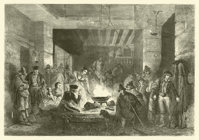 Posada, ett värdshus i Sierra Nevada, Spanien (gravyr) av Jean Antoine Valentin Foulquier