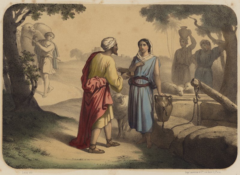 Eliezer och Rebecca av Jean Baptiste Auguste Leloir