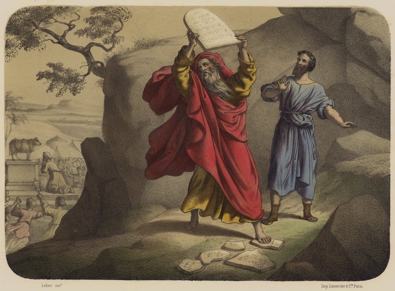 Moses bryter mot lagens tavlor av Jean Baptiste Auguste Leloir