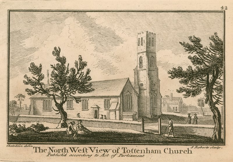 Den nordvästra utsikten över Tottenham Church, London av Jean Baptiste Claude Chatelain