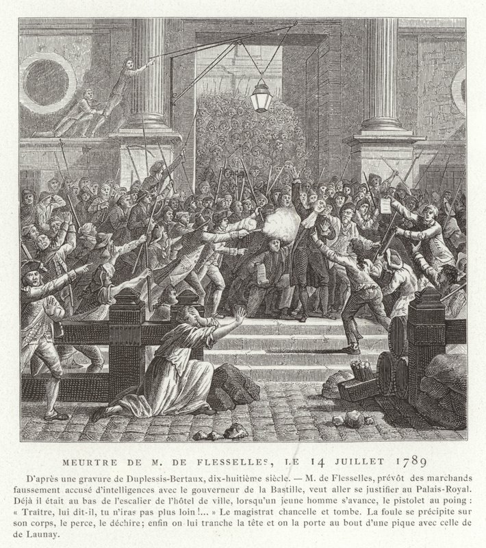 Mordet på Jacques de Flesselles, franska revolutionen, 14 juli 1789 av Jean Duplessis Bertaux