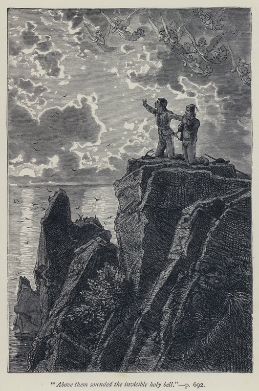 "Ovanför dem ljöd den osynliga heliga klockan" (gravyr) av Jean Edouard Dargent