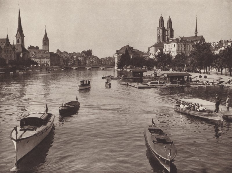 Schweiz: Zürich från Quaibrucke (s/v foto) av Jean Gaberell