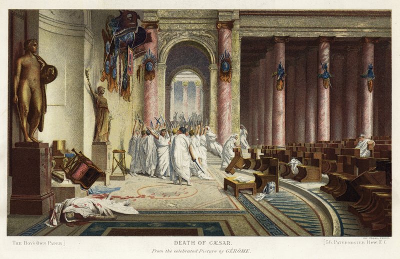 Caesars död (chromolitho) av Jean Leon (after) Gerome