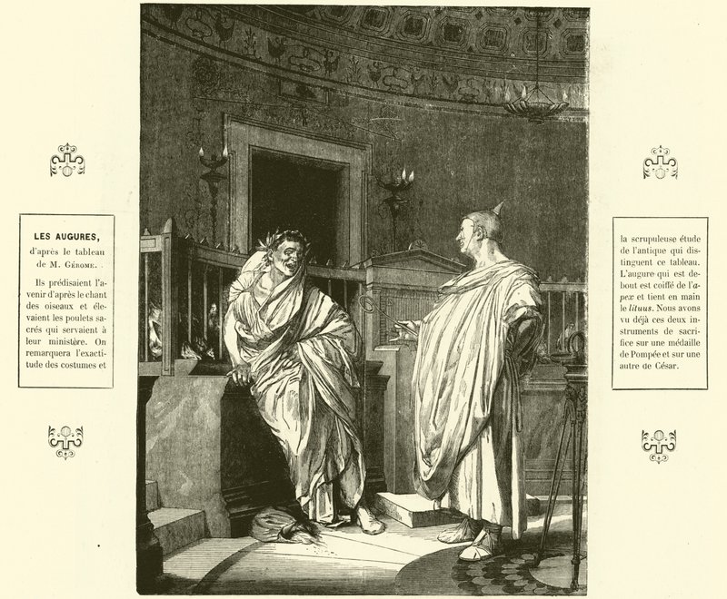 Two Augurs, präster i det antika Rom (gravyr) av Jean Leon (after) Gerome