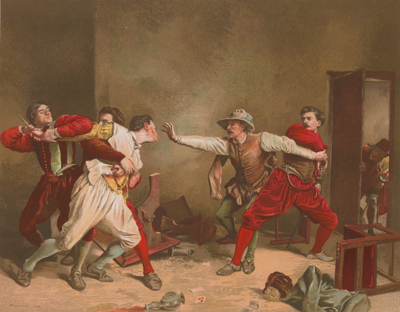 Bråket (chromolitho) av Jean Louis Ernest Meissonier