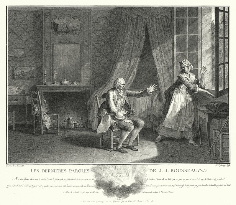 Jean-Jacques Rousseaus sista ord (gravyr) av Jean Michel the Younger Moreau