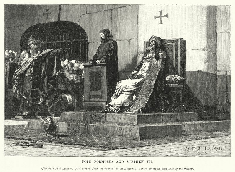 Påven Formosus och Stefan VII (gravyr) av Jean Paul (after) Laurens