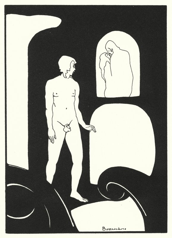 Ovidius kärleksböcker: Det oförutsedda mötet mellan några passionerade älskande (färglitografi) av Jean de Bosschere