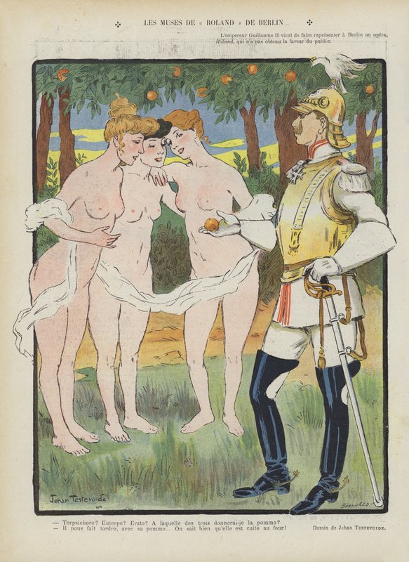 Muserna av Roland av Berlin. Illustration för Le Rire av Jehan Testevuide