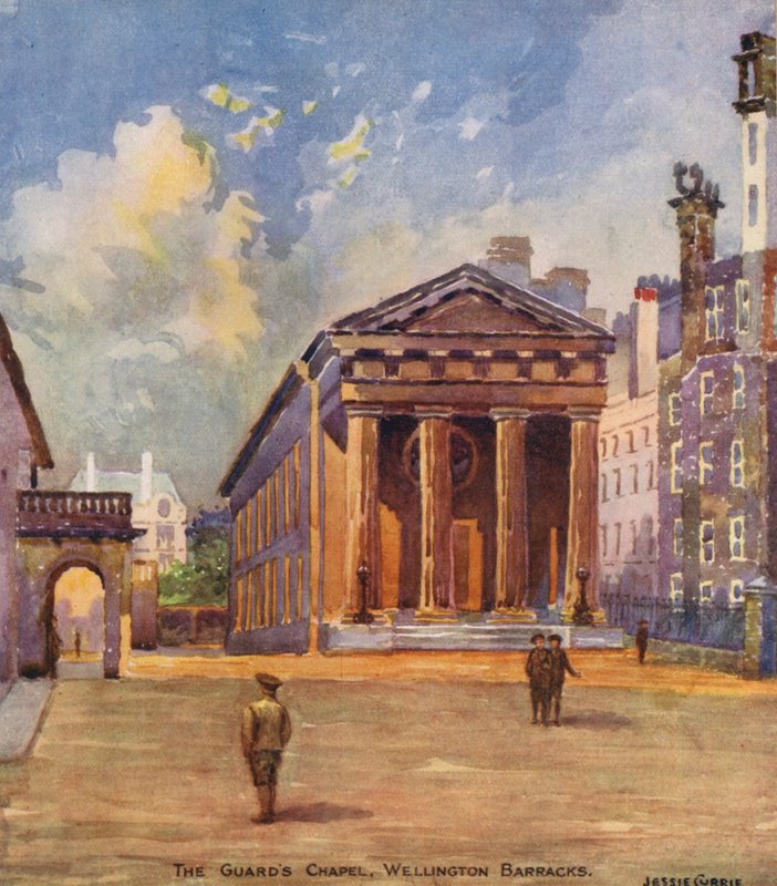 Vaktkapellet, Wellington Barracks (färglitografi) av Jessie Currie