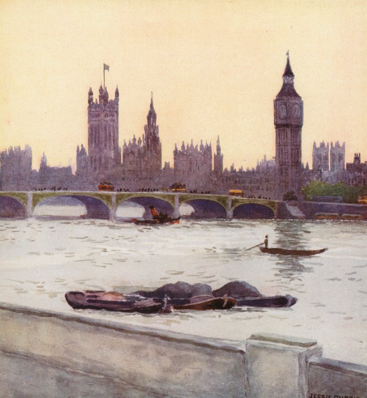 The Houses of Parliament (färglitografi) av Jessie Currie