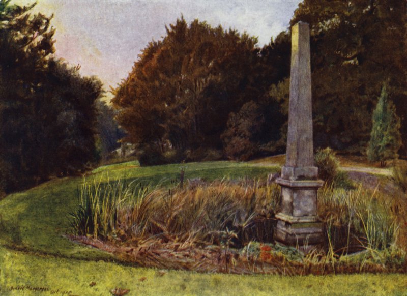 Chiswick House, Obelisken i poolen (färg litho) av Jessie MacGregor