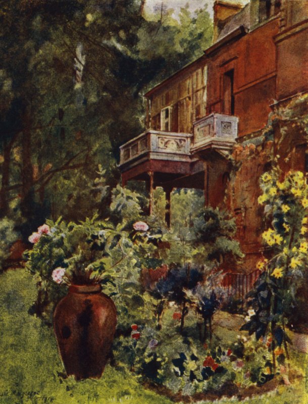 Leighton House, The Studio Balcony, från Garden (färg litho) av Jessie MacGregor
