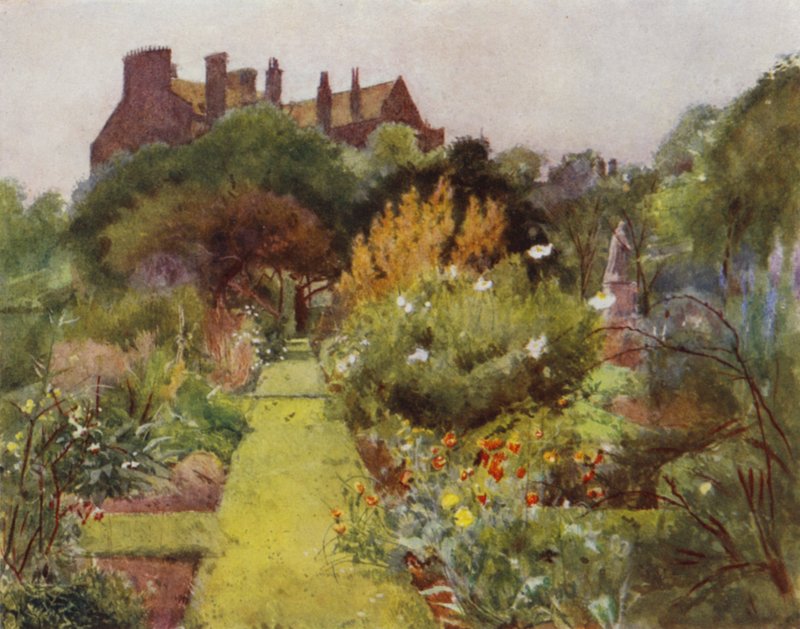 Physicke Garden, Chelsea, View of Garden (färg litho) av Jessie MacGregor