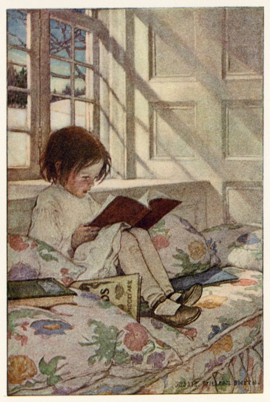 Bilderböcker på vintern (litho i färg) av Jessie Willcox Smith