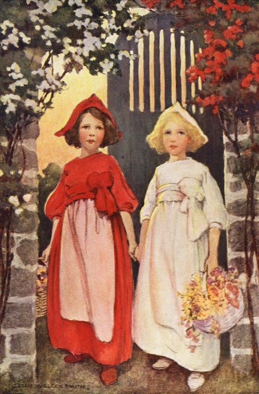 Snövit och rosenröd (färglitografi) av Jessie Willcox Smith