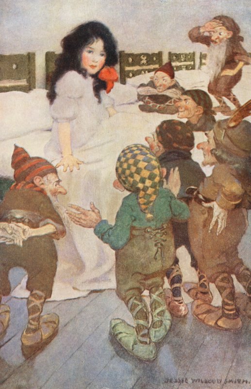 Snödroppe och de sju små dvärgarna (färglitografi) av Jessie Willcox Smith