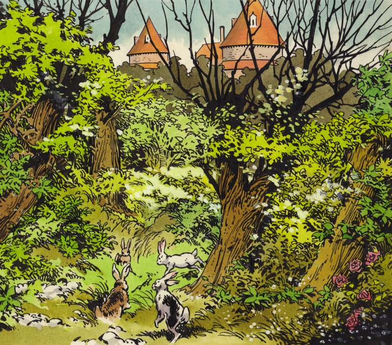 Sagoslott (gouache på papper) av Jesus Blasco