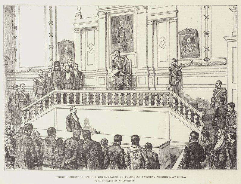Prins Ferdinand öppnar Sobranje, eller Bulgariens nationalförsamling, i Sofia av Johann Nepomuk Schonberg