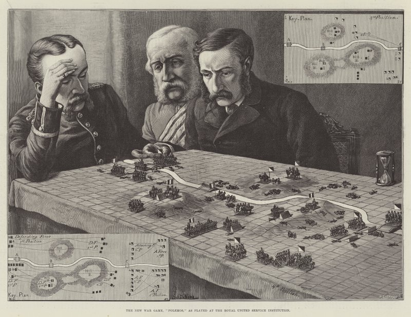 The New War Game, Polemos, som spelas på Royal United Service Institution av Johann Nepomuk Schonberg