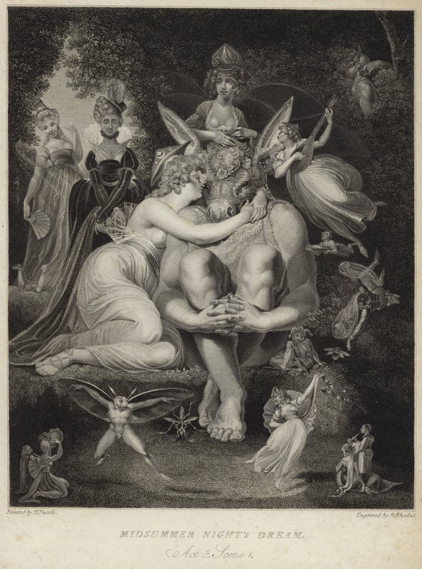 Titania kysser Botten i en midsommarnattsdröm av Johann Heinrich Füssli
