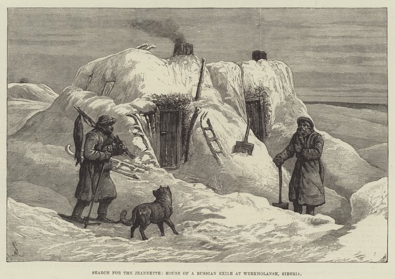 Sök efter Jeannette, House of a Russian Exil i Werkholansk, Sibirien av Johann Nepomuk Schonberg