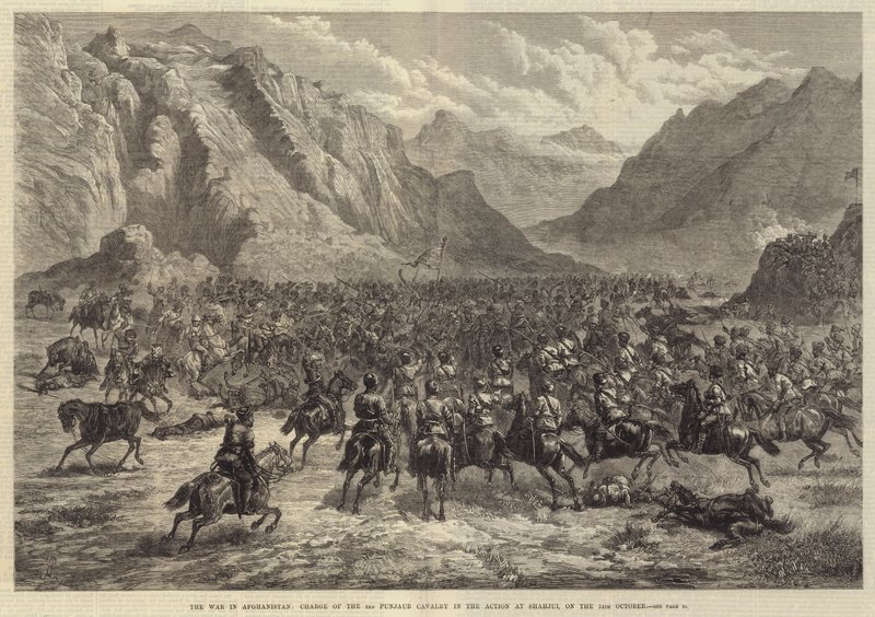Kriget i Afghanistan, laddning av det andra Punjaub-kavalleriet i aktionen vid Shahjui, den 24 oktober av Johann Nepomuk Schonberg