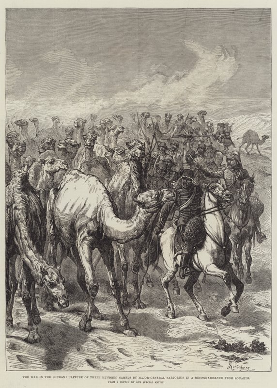 Kriget i Soudan, fångst av trehundra kameler av generalmajor Sartorius i en spaning från Souakim av Johann Nepomuk Schonberg