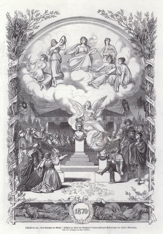 Slutscen från The Awakening of the Arts, firande av hundraårsminnet av Beethovens födelsedag, av Julius Rodenberg (gravyr) av Johann Paul Adolf Kiessling