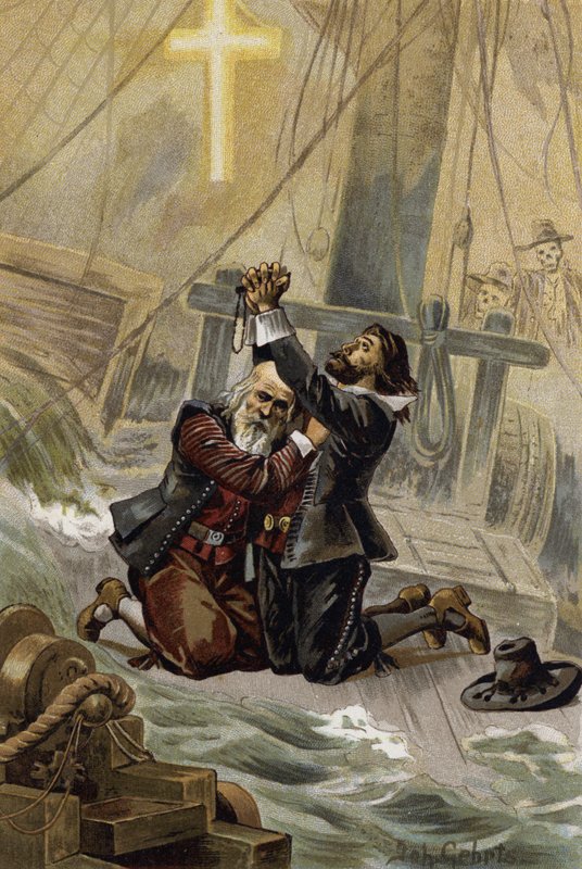 Illustration för The Flying Dutchman, eller Der Fliegende Hollander (färg litho) av Johannes (after) Gehrts