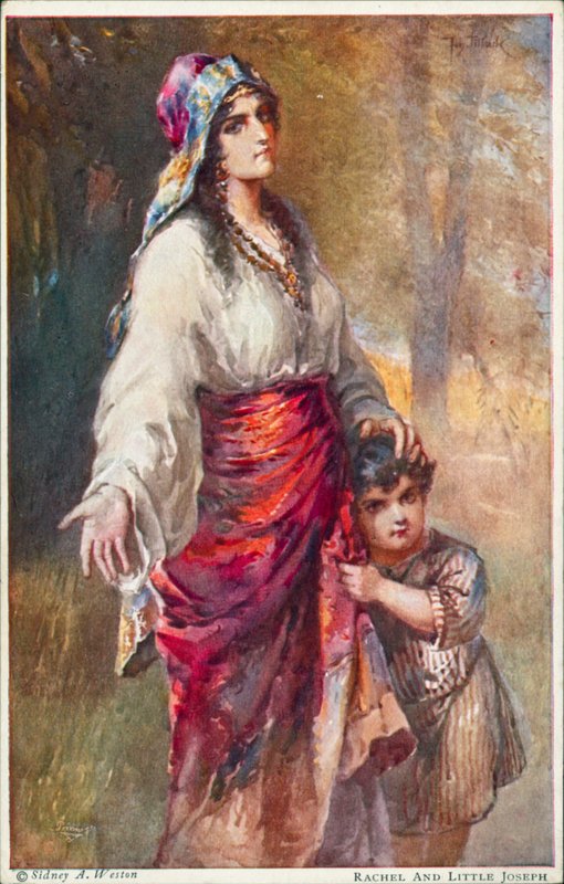 Rachel och lille Josef (färglitografi) av Johannes Adolf Tillack
